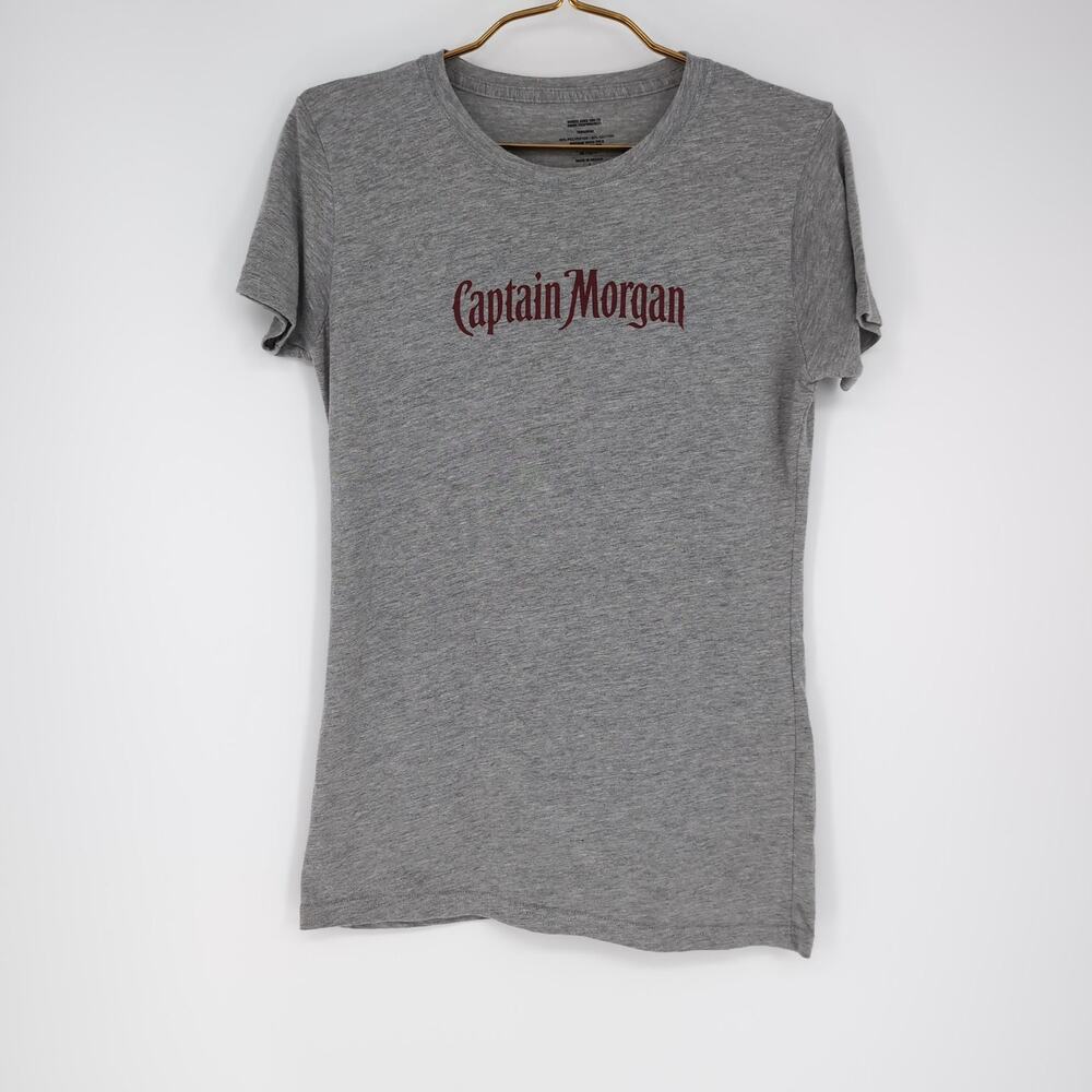 Captain Morgan Gray Grey Women's Cotton Crewneck Graphic T-Shirt - Size L - GUC
